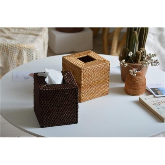Rattan Tissue Box Cover Square, Hand Woven Wicker Tissue Holder - Picture 6 of 7